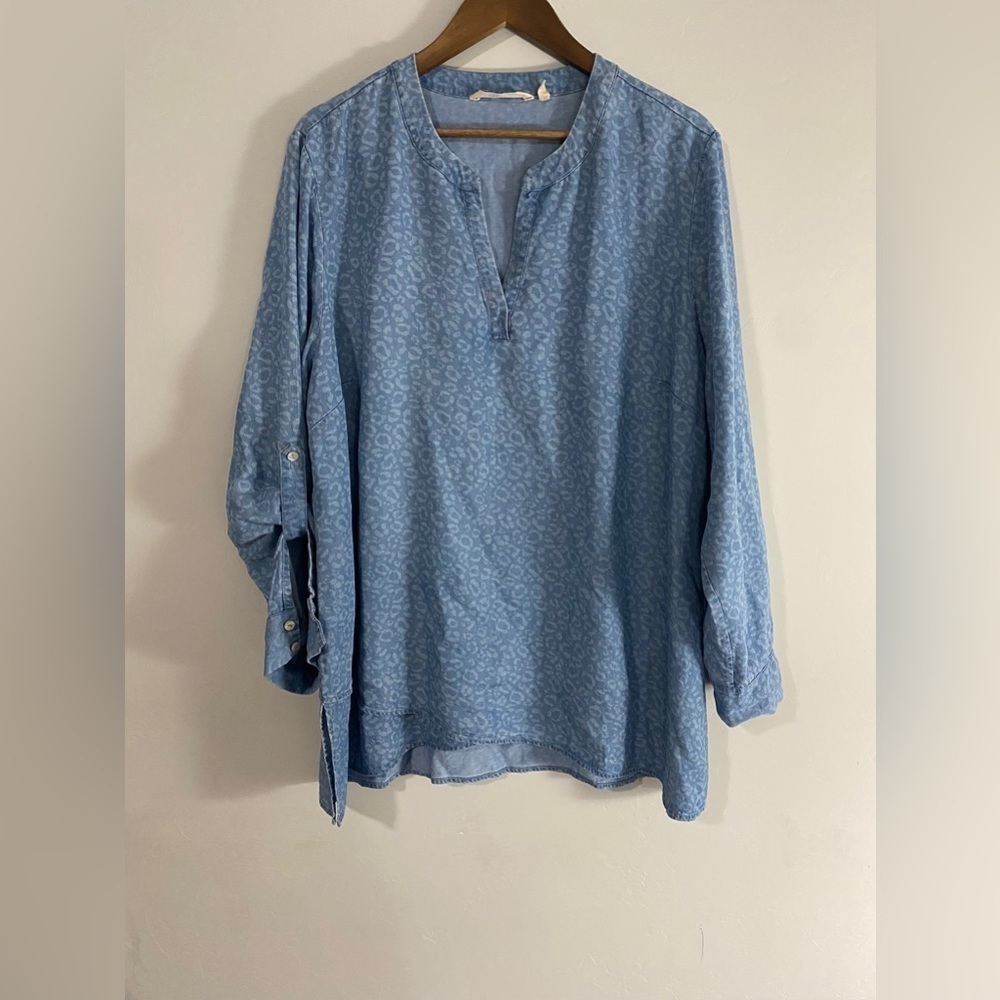Soft Surroundings - Leopard Print Chambray Blouse - image 1